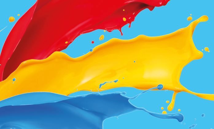 Red, yellow and blue paint flowing together